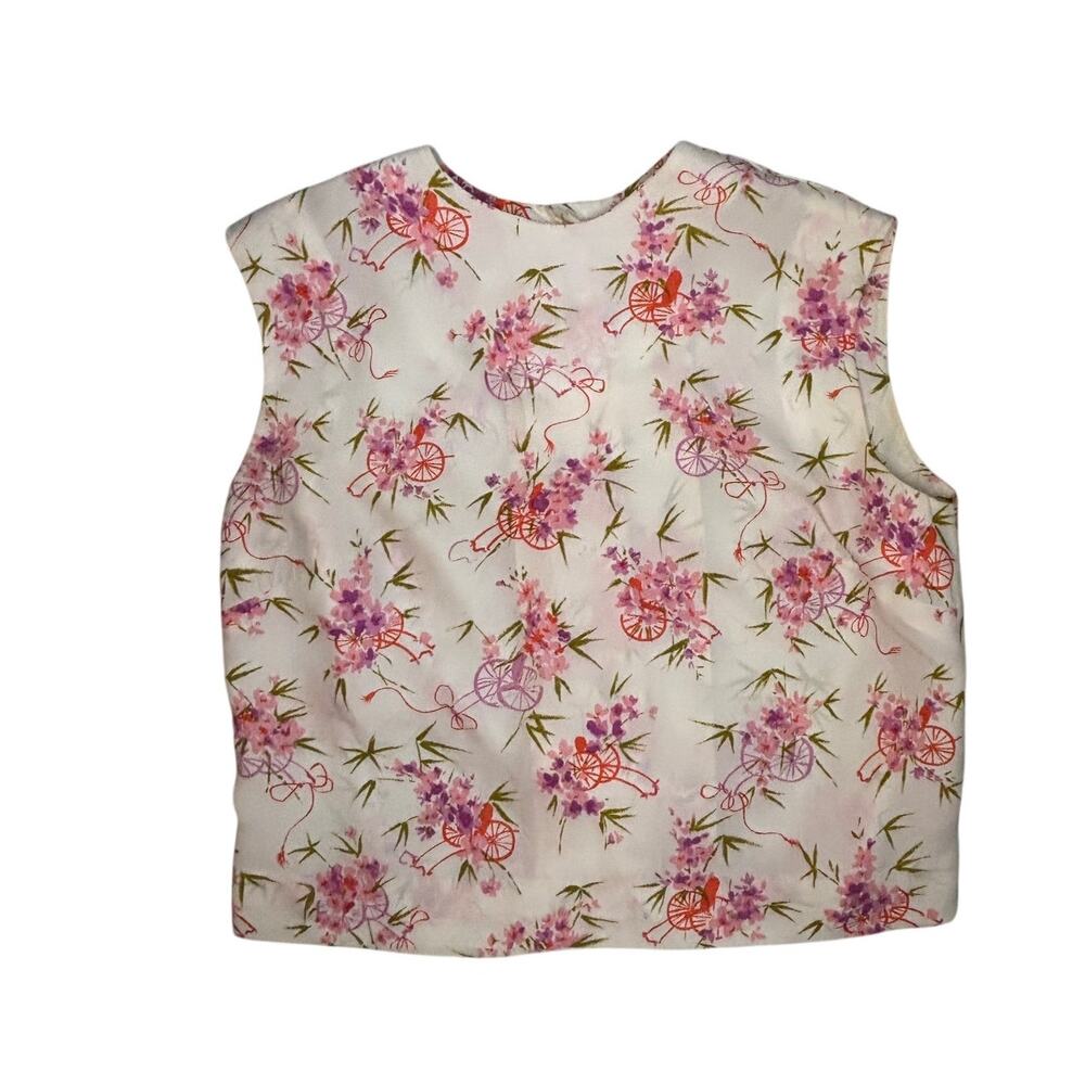 Handmade Vintage Medium Floral Sleeveless Blouse | Button Back Top | Lightweight